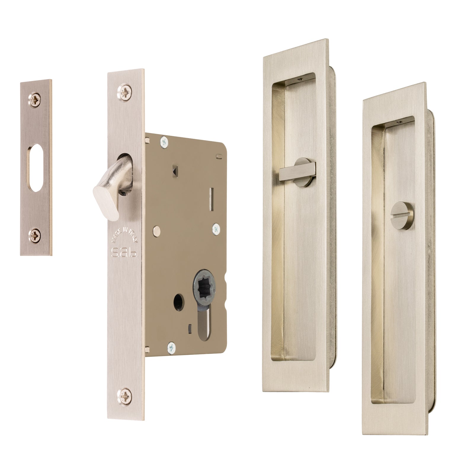 SHOW Satin Nickel Rectangular Flush Pull Privacy Set