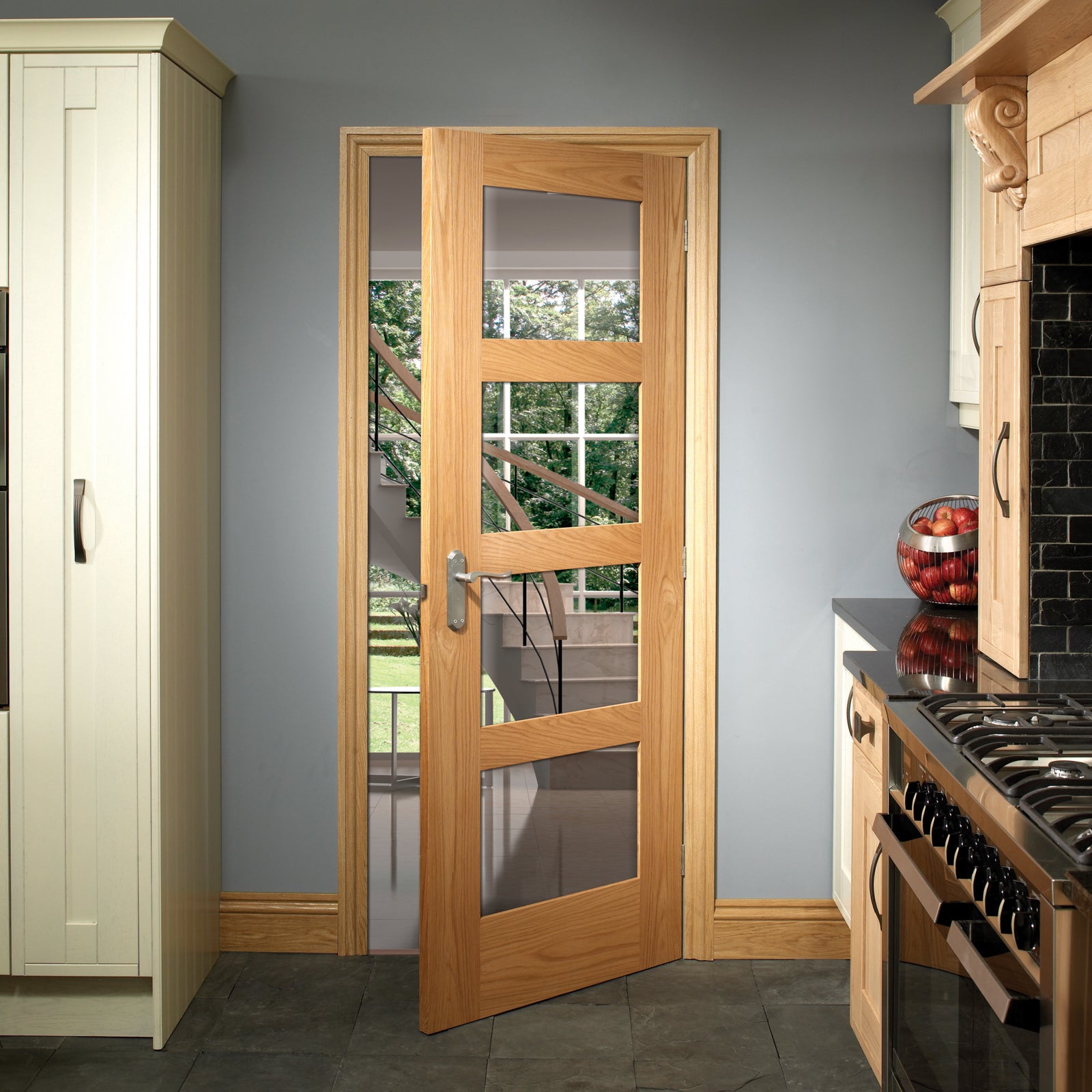 Internal Oak Shaker Fire Door with Clear Glass