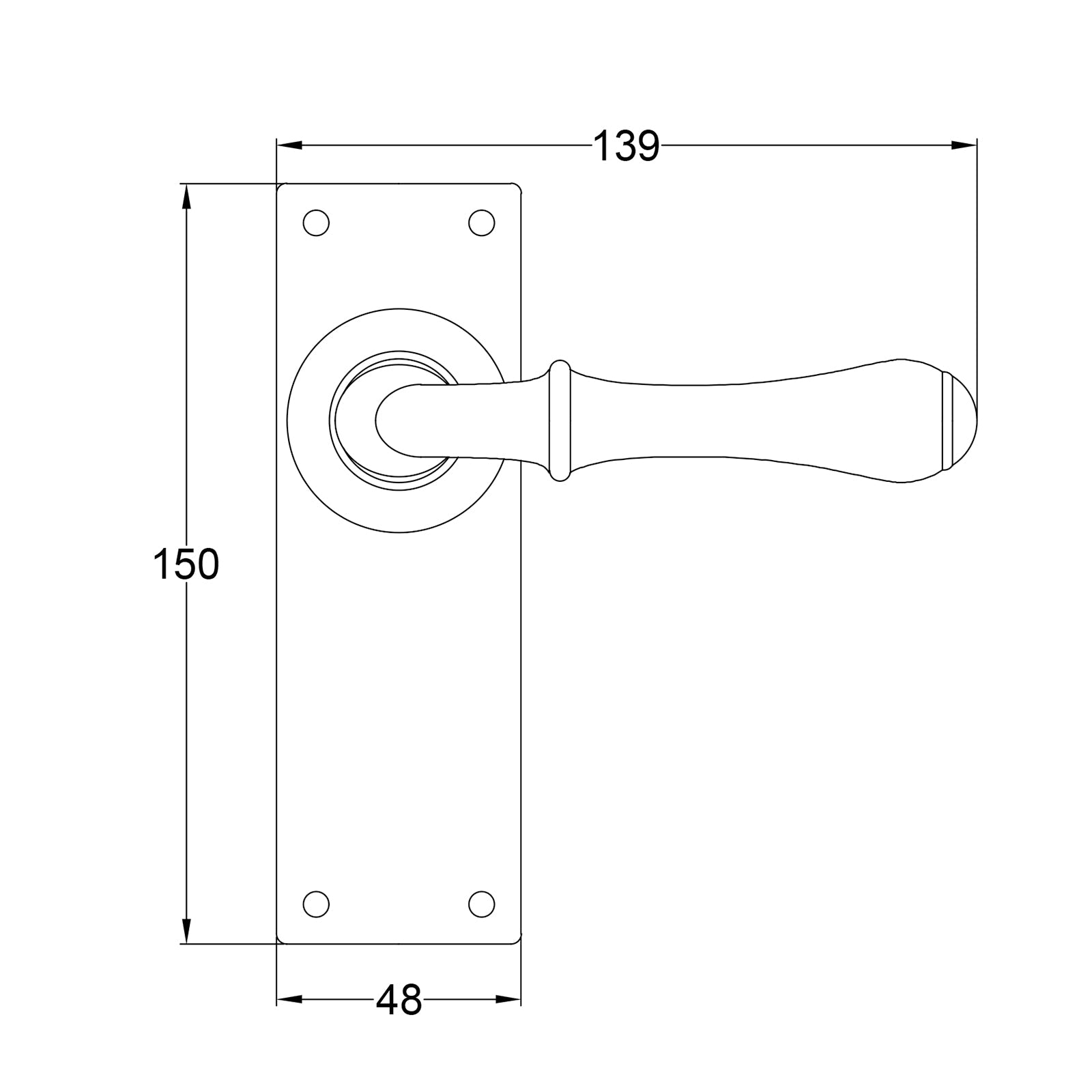 Derwent Pewter Door Handles On Narrow Backplate Latch Drawing SHOW