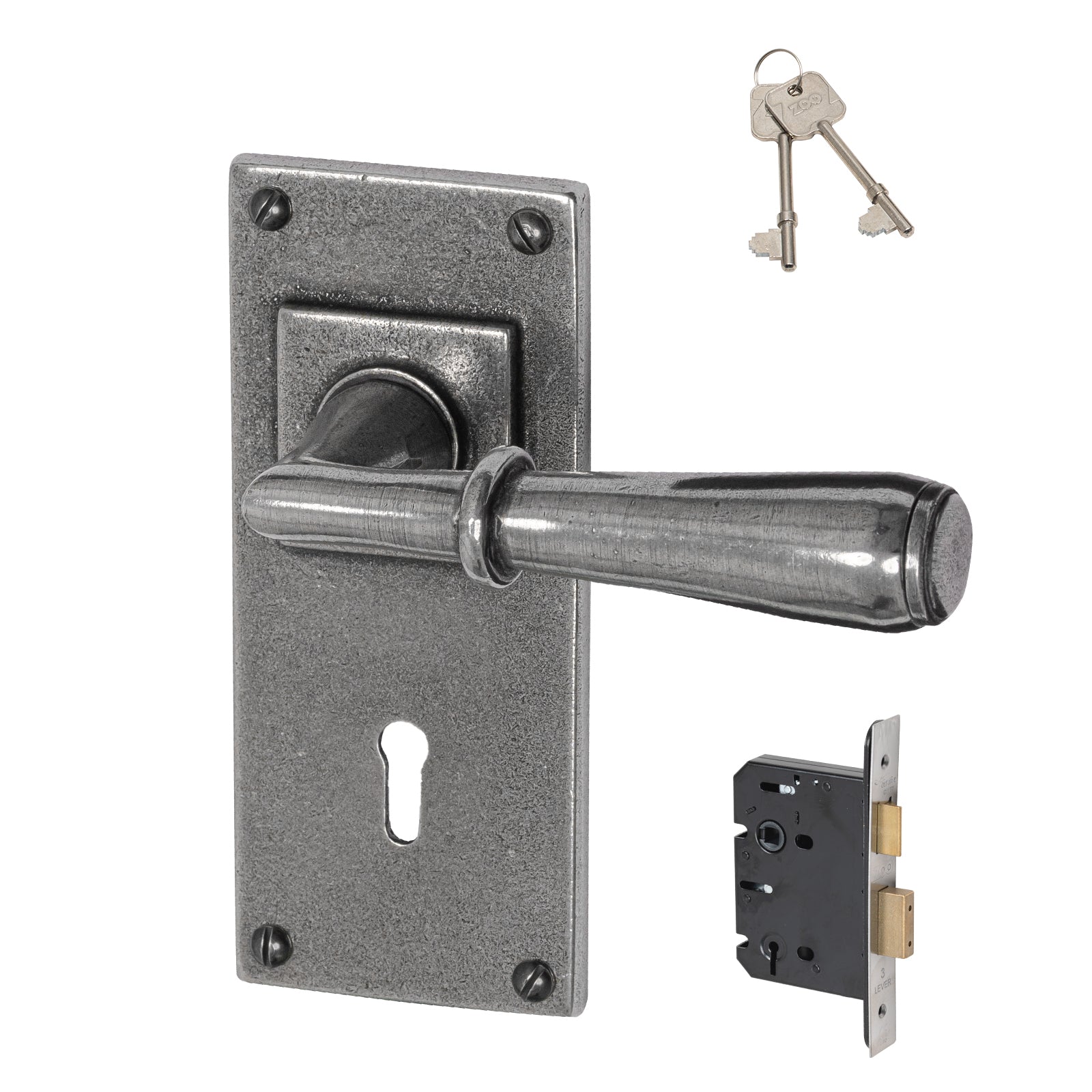 made in UK, Finesse pewter 3 Lever Lock set