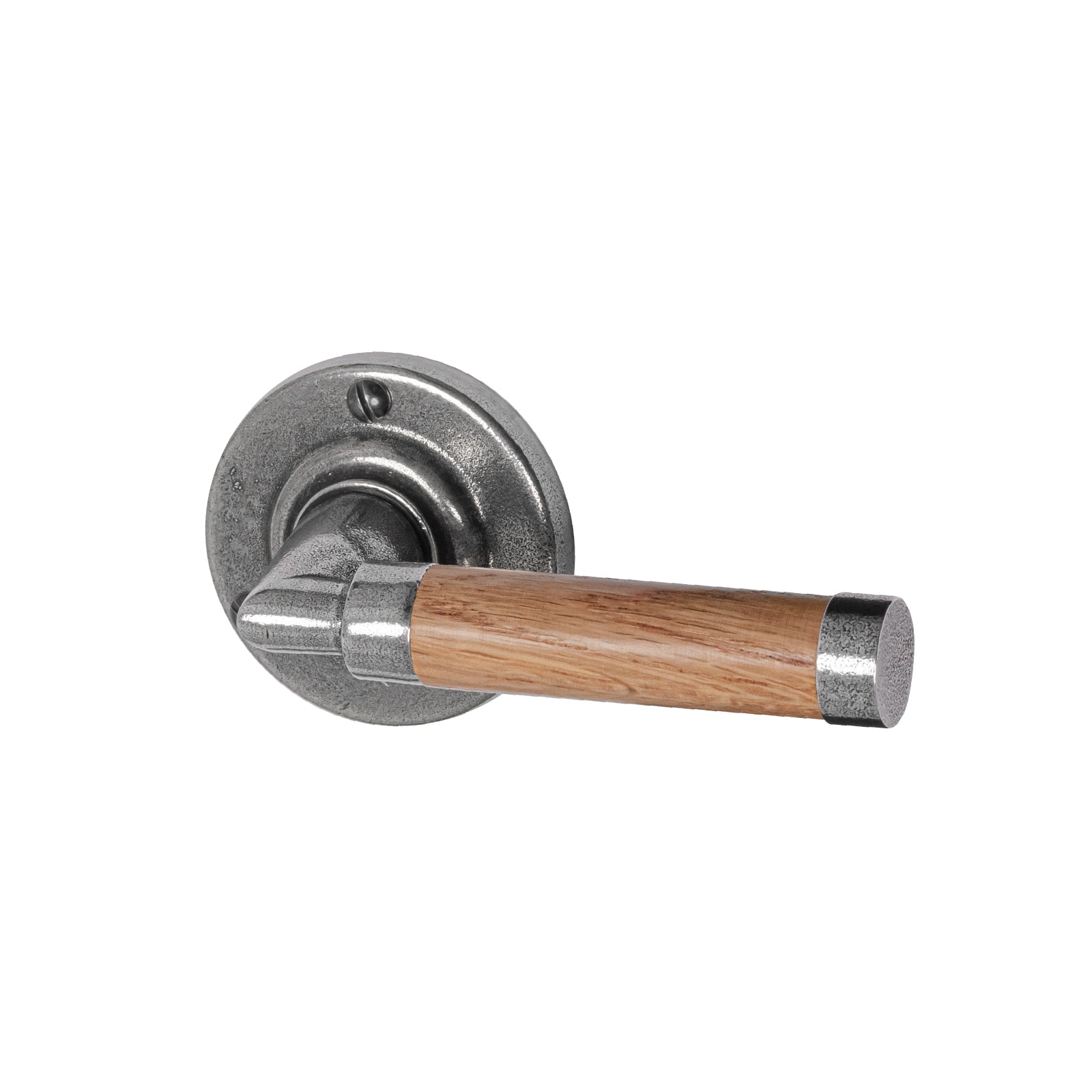 Milton Pewter Door Handles On Round Rose Oak