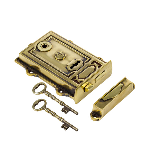 Ornate Antique Brass Rim Lock & Knob Sets | Victorian Locks